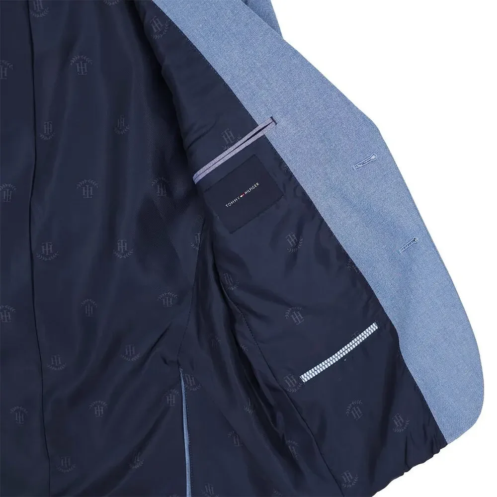 Tommy Hilfiger Mens Modern Fit Sport Coat 40S Blue Solid Stretch Cotton Chambray